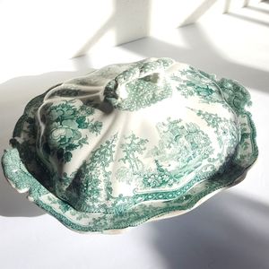 W. ADAMS & Co. Stone China TEAL Green FAIRY VILLAS Vegetable 8” Bowl ANTIQUE